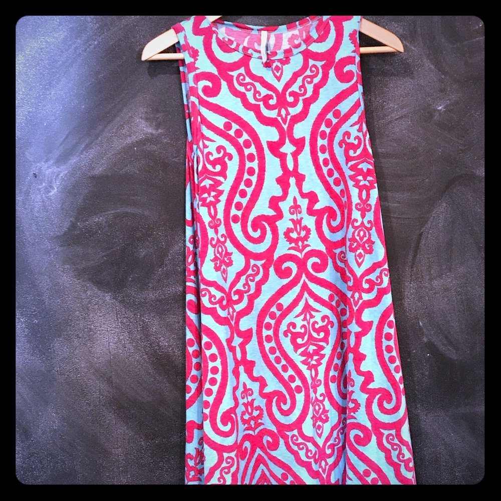 Sundress NWOT Turquoise and Hot Pink Damask